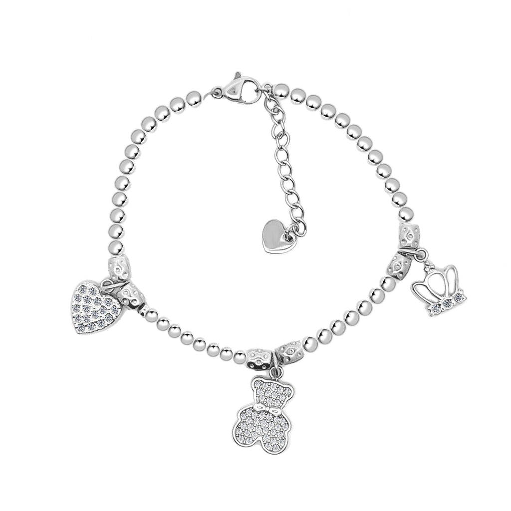 ARMBAND MET KOGELS, KORRELS EN BEDELS GEELGOUD